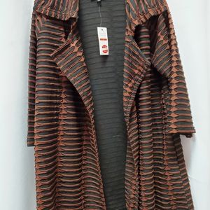 KAKTUS BROWN/BLACK OPEN CARDIGAN - LARGE